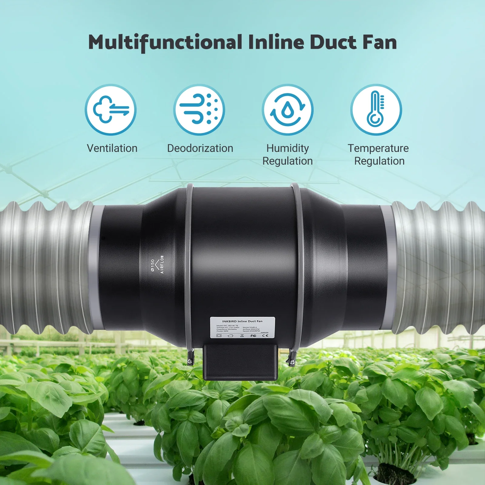 INKBIRD IVC-001W 6 Inches Inline Duct Fan with Smart Controller, HVAC Vent Blower for Grow Tents