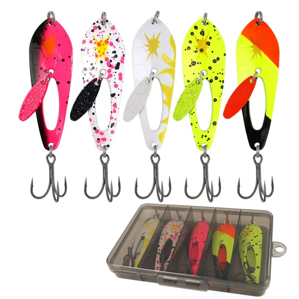 5 قطعة ملعقة معدنية لصيد الأسماك مع خطافات ثلاثية طعم دوار كرانكبيت لملحقات صيد باس بايك #2
