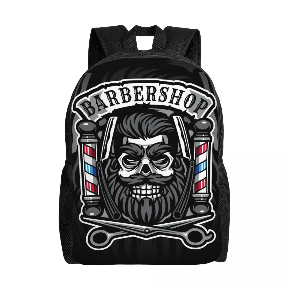 Skull Babershop Logo Backpack for Women Men Waterproof School College Barber Shop Bag Print Bookbag