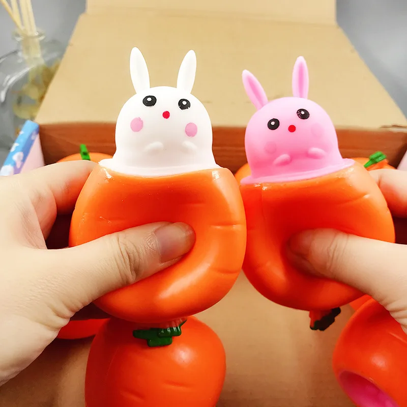 Squishy Mochi Toys Carrot Rabbit Squeeze Cups Cute Unique Stress Relief Sensory Portable Fidget Office Home Relax Creative Gifts