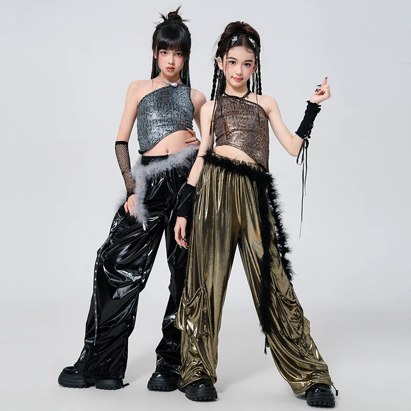 2025 ใหม่ชุดเต้นรําแจ๊สเด็กหญิง Hip-Hop Dance เสื้อผ้าแฟชั่นสาวกลุ่มรันเวย์แสดงชุด XH2901