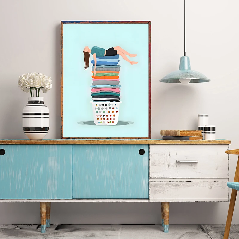 1PC Frameless Laundry Basket Art Poster Pile of Clothes Art Print Canvas Painting Modern Minimalist Wall Art Picture for Home De - view 3