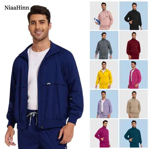 Niaahinn Infermiera Scrub Giacca Unisex Clinica Dentale Donne Scrub Top Uniforme Infermieristica Medica Cappotto Spa Uniforme Abbigliamento Chirurgico Da Uomo