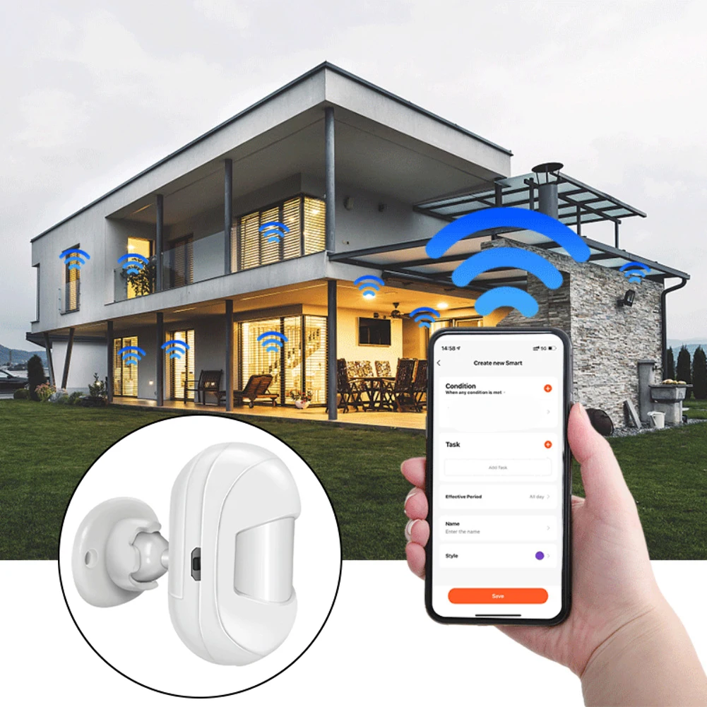 مستشعر حركة جسم الإنسان الذكي كشف 120 درجة تنبيهات في الوقت الحقيقي مستشعر حركة جسم الإنسان يعمل مع موصل زيجبي