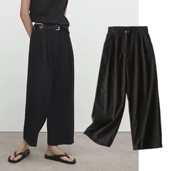 Maxdutti Japanese Style Simple Trousers Ladies Multi-Color Pleated Loose Casual Pants High Waist Cotton Linen Commuter