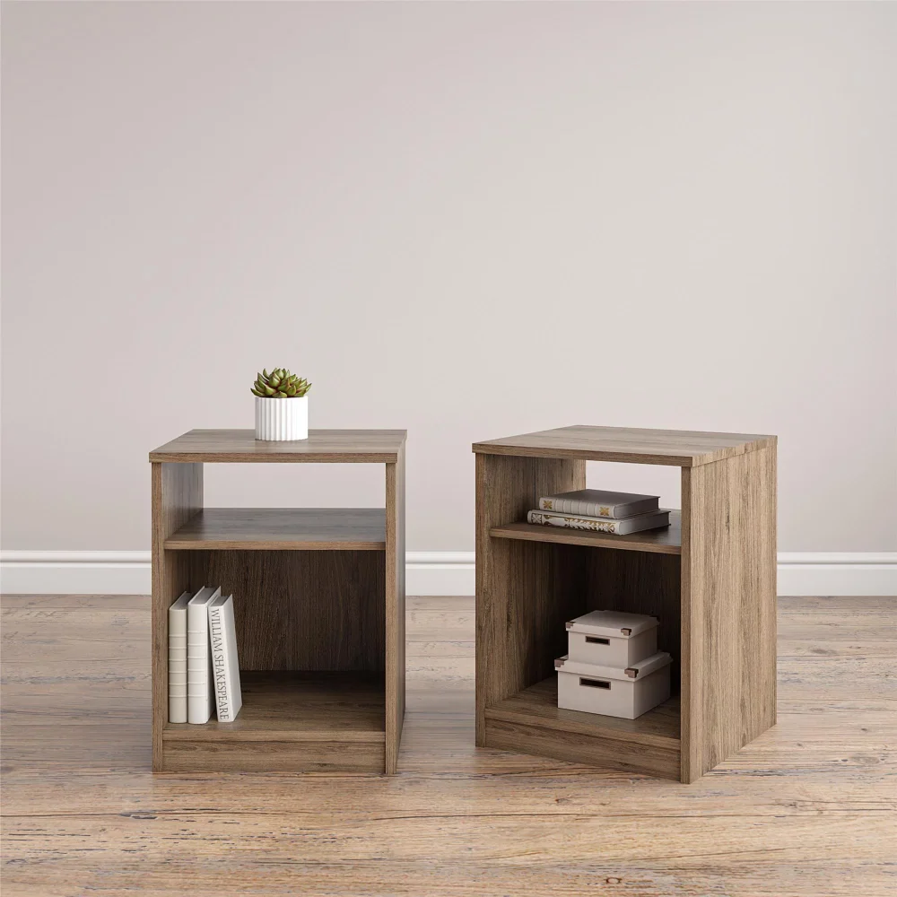 (Set of 2) Mainstays Classic Open Shelf Nightstand, Rustic Oak bedside table night stands for bedroom furniture bedroom