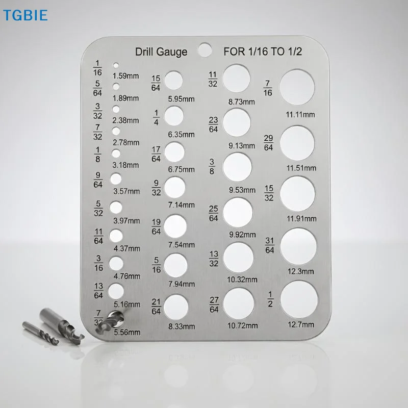 [TL]Stainless Steel 29 Hole Drill Gauge High Contrast Markings Durable Quick Precise Measuring 1/16 To 1/2 Inch Bits