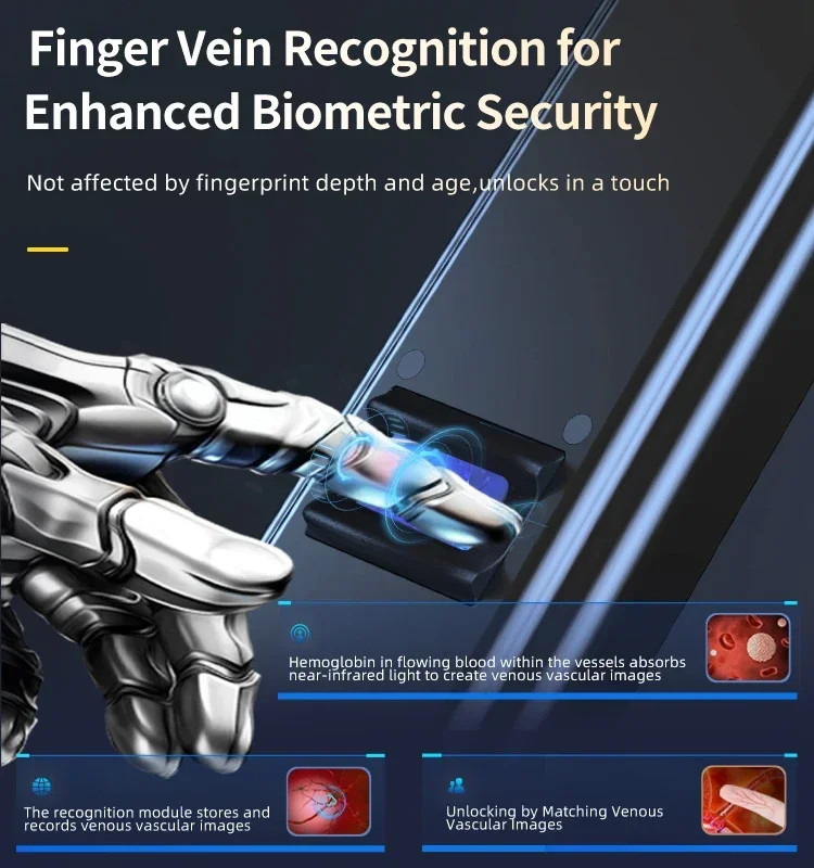 ขายร้อน Face Recognition Finger Vein Smart Home Security ประตูล็อคด้วย Wi-Fi