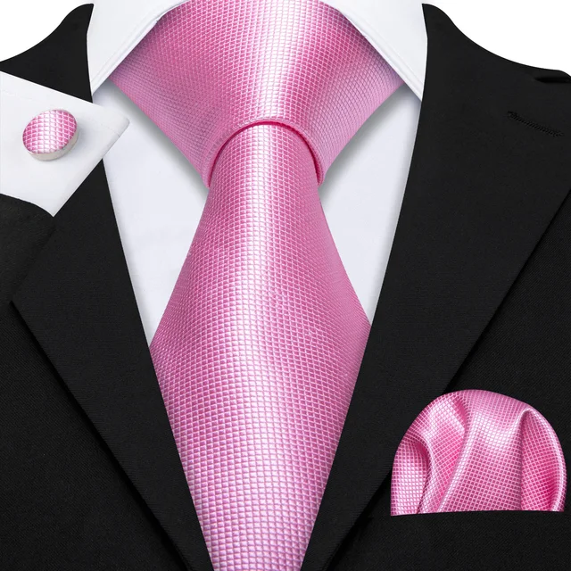 Barry.Wang Men's Silk Tie Set - Necktie, Handkerchief & Cufflinks Solid Color Set For Wedding, Business - View #2