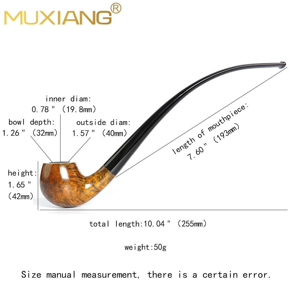 MUXIANG classic briar tobacco pipe curved handle long tobacco pipe acrylic pipe handle Father\'s Christmas gift reading pipe