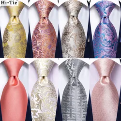 Hi-Tie Designer Orange Silver Paisley Silk Wedding Tie For Men Quality Hanky Cufflink Fashion Nicktie Business Party Dropshiping