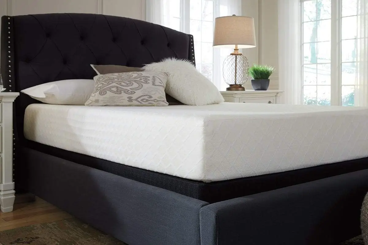 Signature Design by Ashley Queen Size Chime 10 Inch Medium Firm Memory Foam Mattress with Green Tea & Charcoal