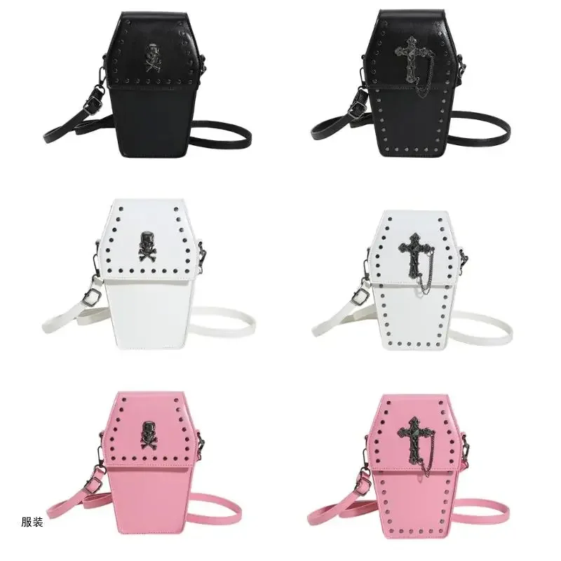 D0UD 2023 NEW Crossbody Bag Halloween Coffin Purse Small Cellphone Bag Festival Gothic Bag for Girl Women Rivet Handbag