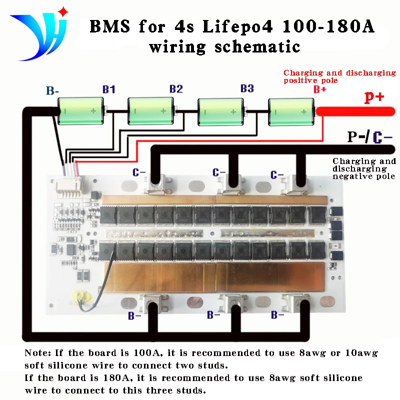 YUNHUI STAR Bms 4s 12 Lifepo4 100A 150A 180A With Balancing Aluminum Substrate Board With Temperature Control and Free Cable