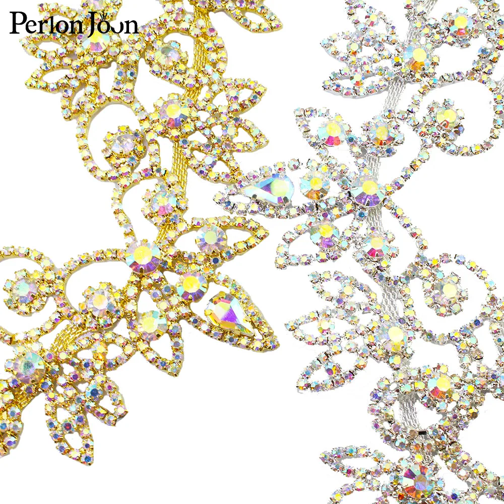 6*4.2in Ab Crystal collar Rhinestone sew-on necklace adornment for Wedding Dress Skirt Flashing Clothing Accessories YL012