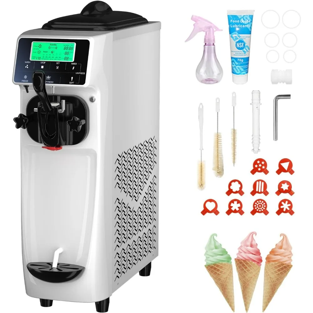 

Commercial Ice Cream Maker Machine for Home, 3.2 to 4.2 Gal/H Soft Serve Ice Cream Machine with Pre-cooling, 1050W Single