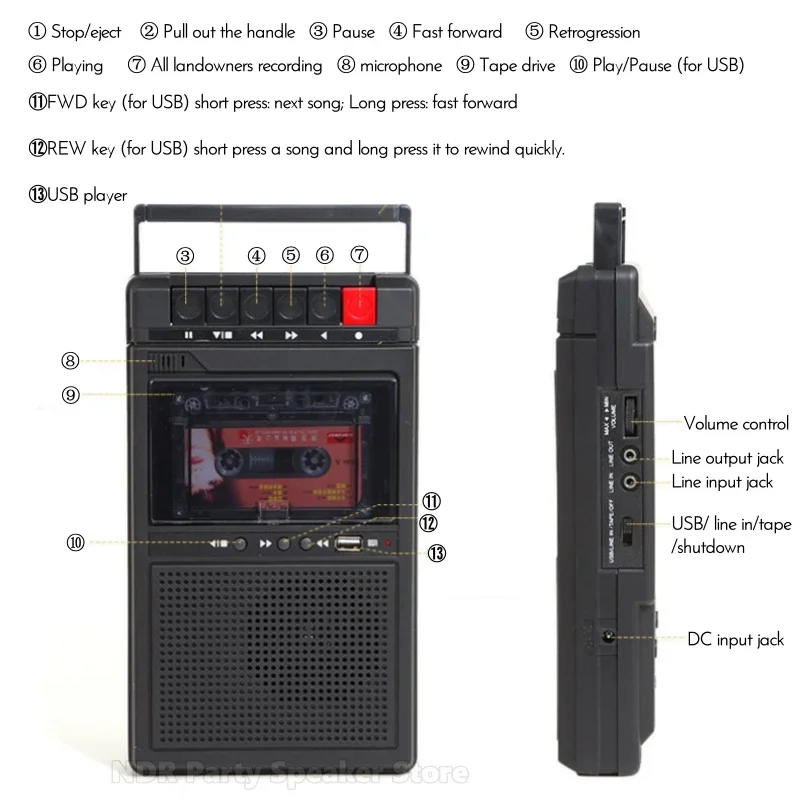 متعددة الوظائف المحمولة كاسيت مسجل شرائط سماعة لاسلكية تعمل بالبلوتوث مكبرات الصوت دعم USB MP3 ريترو Boombox مشغل كاسيت