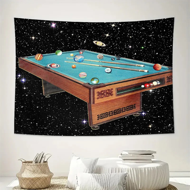 Vintage billiard tapestry wall hanging retro game room decor pub pool table aesthetic cool man cave art unique home textile bill