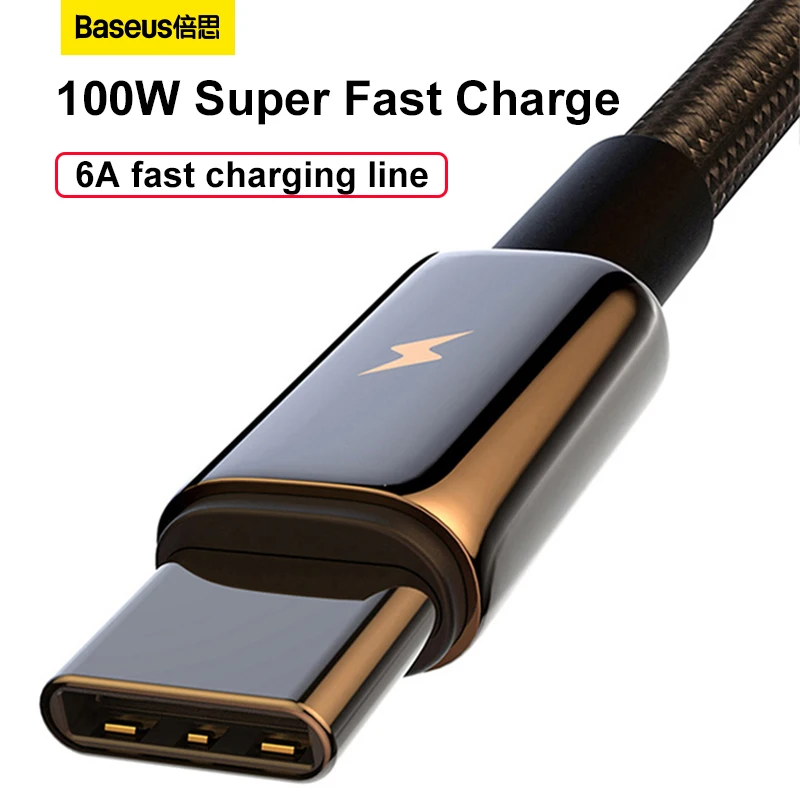 Baseus Type-c Data Cable 100w TPC Fast Charging Cable Mobile Phone 6A USB To C Android Flash Charging for HUAWEI Xiaomi