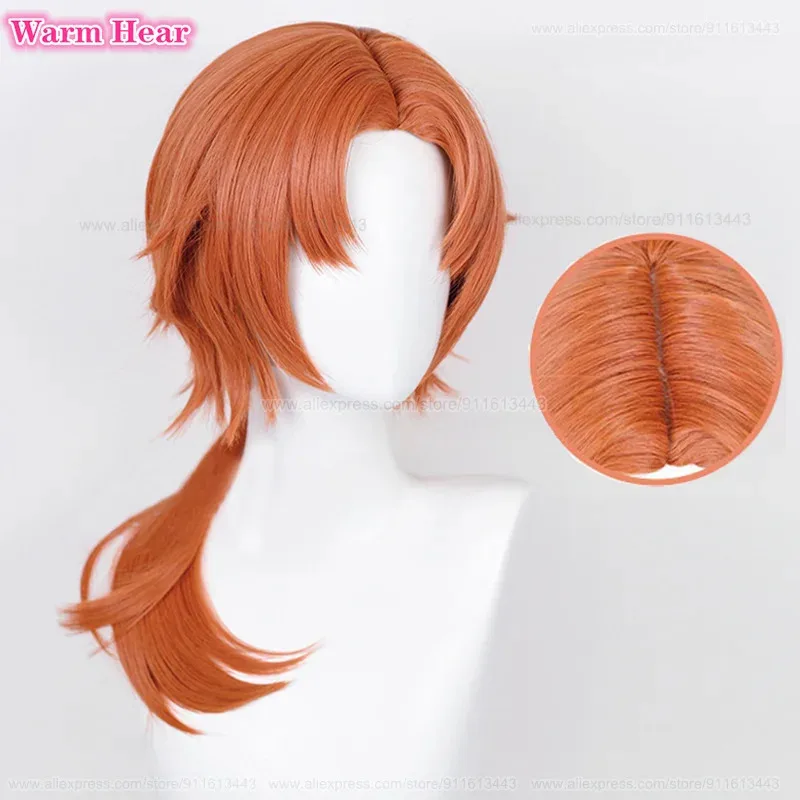 أنيمي ES فرقة ستار Tsukinaga ليو برتقالي طويل 60 سنتيمتر تأثيري مقاومة للحرارة الاصطناعية الشعر كرنفال شعر مستعار للحفلات + غطاء شعر مستعار