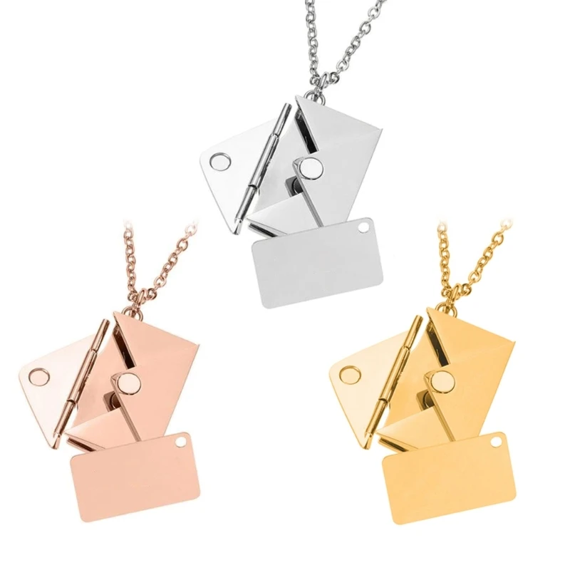 Stainless Steel Photo Frame Envelope Necklace Locket Necklace for Women Men Drop Shipping