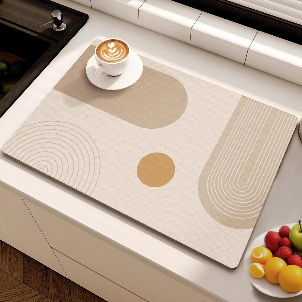 Modern Minimalist Lines Diatom Mud Dish Drying Mat Super Absorbent NonSlip Kitchen Drain Pad for Tableware Coffee Machine Decor
