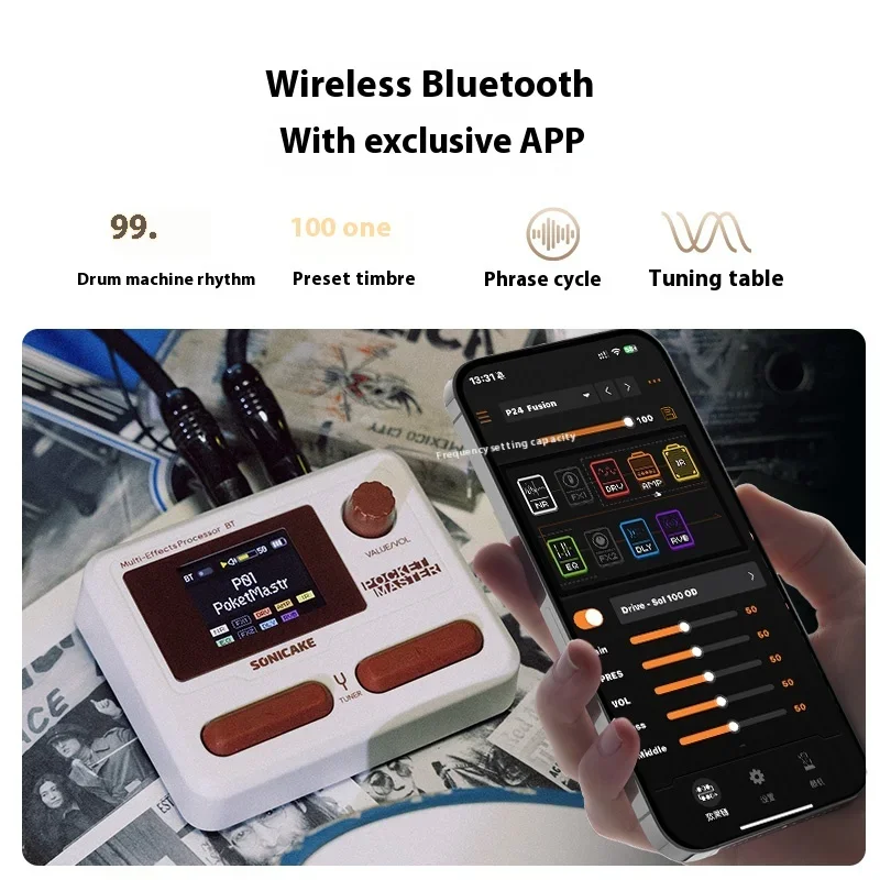 SONICAKE Pocket Master Guitar Bass Amplifier 1.77" LCD Screen 100+ Multi-Effects Pedal QME-10 Support OTG Looper Mini Guitar Amp - Image 4