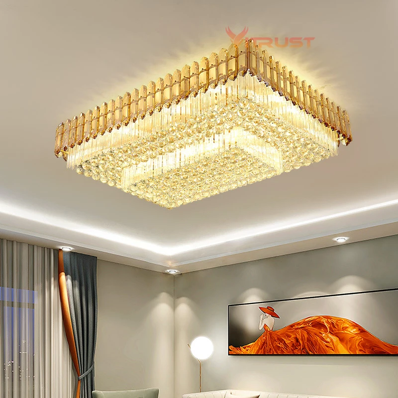 Modern LED Crystal Ceiling Lamp Circle Square Lighting Plafonnier Chandelier Lighting Living Room Bedroom Dining Remote Control