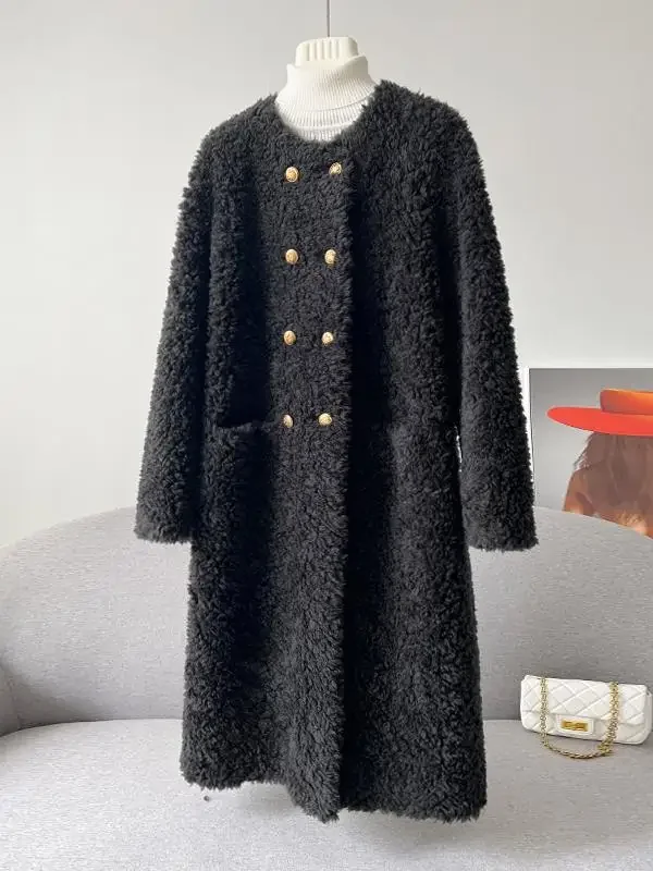 Haining sheep shearing fur coat women's fashion knee-length lamb wool coat