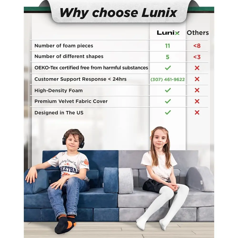 طقم أريكة للأطفال مكون من 11 قطعة باللون الرمادي، أثاث غرفة اللعب للأطفال الصغار، أريكة مقطعية قابلة للتحويل مع وسائد إسفنجية #3