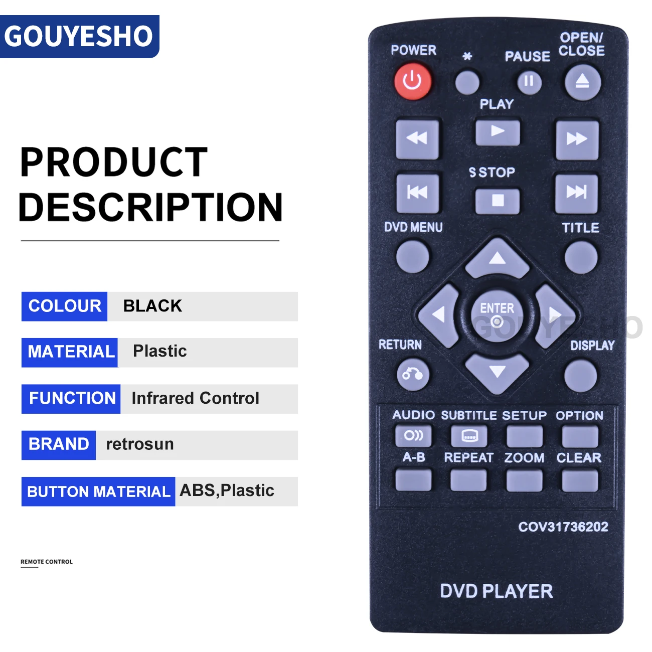 New COV31736202 use for  DVD Player Remote Control DP132 DP132NU