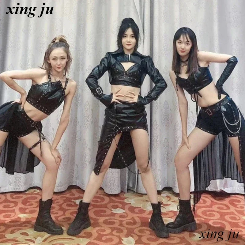 

Kpop Korean Women Group Summer Sexy Slim Crop Tops Irregular Skirt Ladies Stage Outfits Jazz Dance Costume Performance Clothing