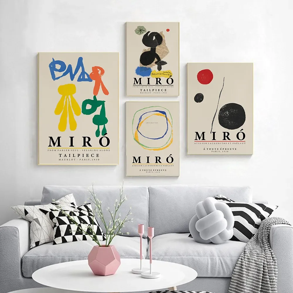 Joan Miro Retro Artwork Exhibition Posters and Prints Gallery Wall Art Picture Museum Canvas Painting for Living Room Home Decor