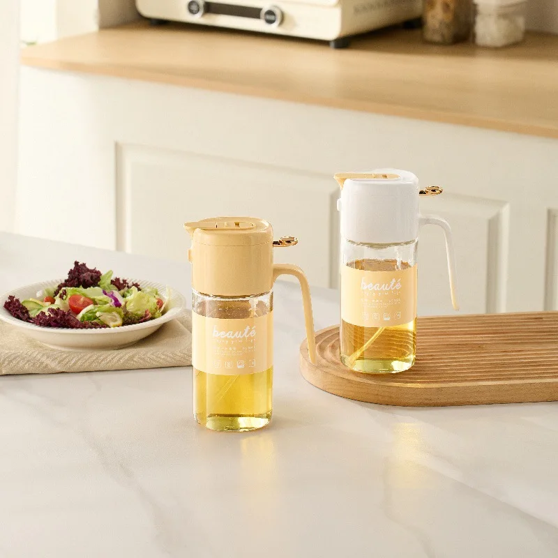 

Kitchen 2in1 Fuel Injectors 550ml Inverted Dustproof Leak-proof Oil Pot Automatic Opening and Closing Lid Flip Oil Glass Bottle