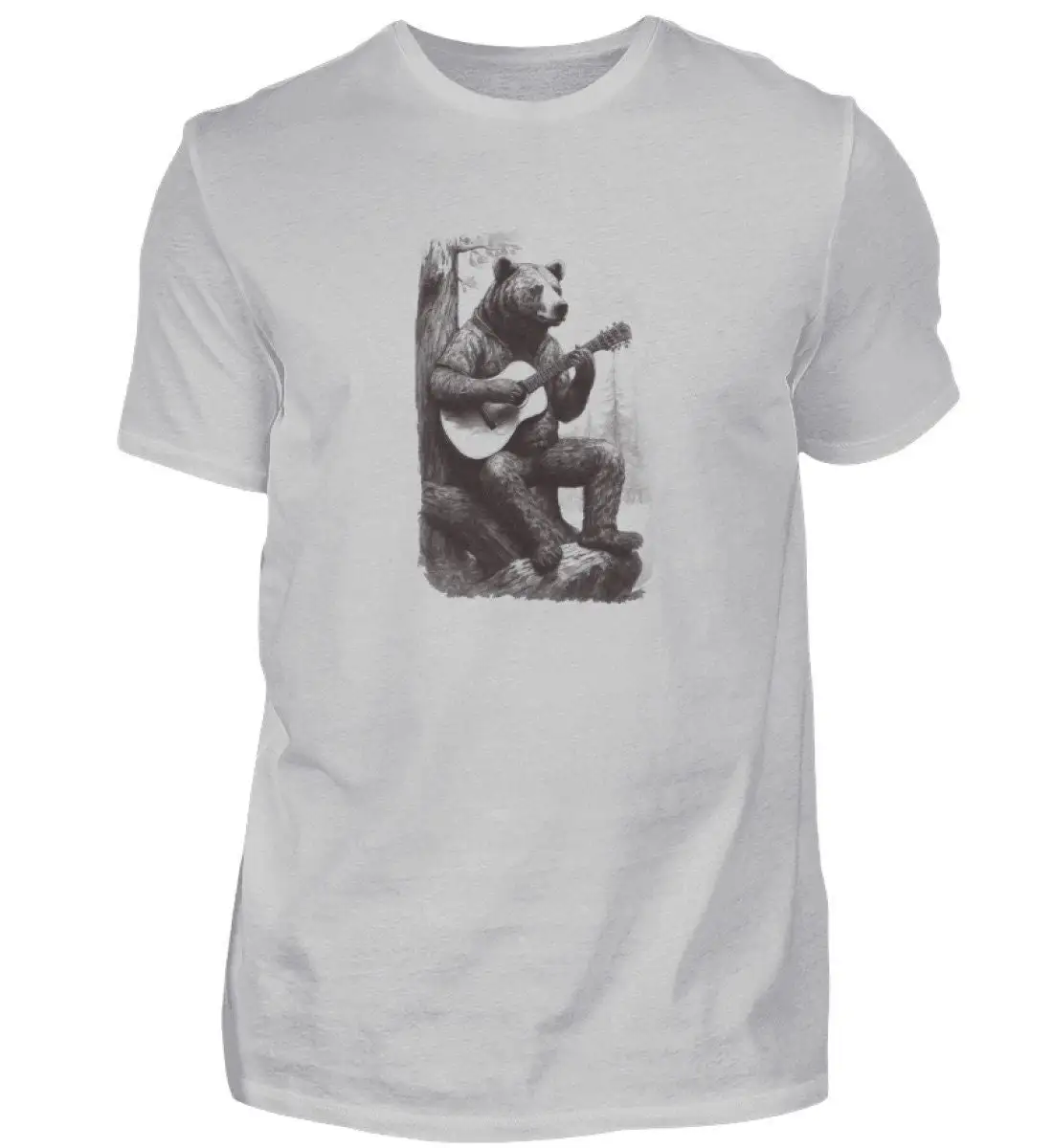 Bear Plays Guitar T shirt Men's Forest Motif Wild Animal Man Music Print