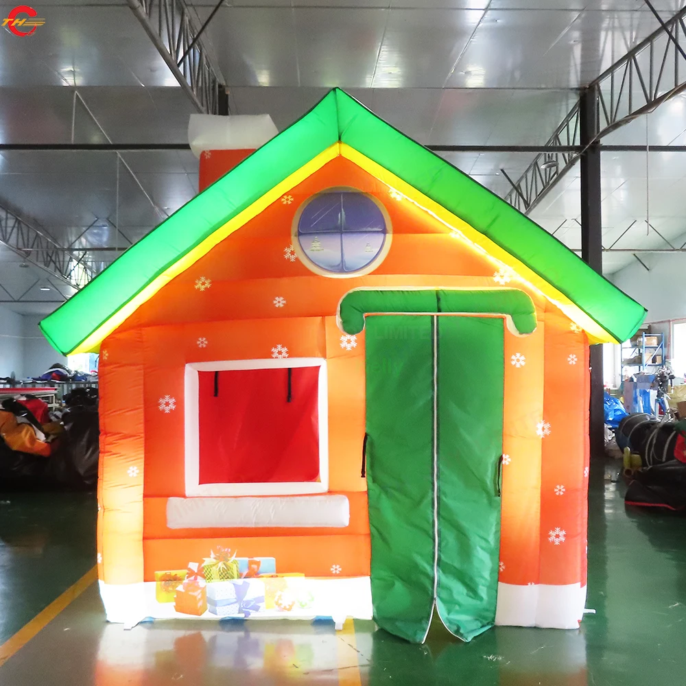 Maison de noël gonflable en option, éclairage d'expédition rapide, maison de tente de pelouse pour fête de noël avec souffleur