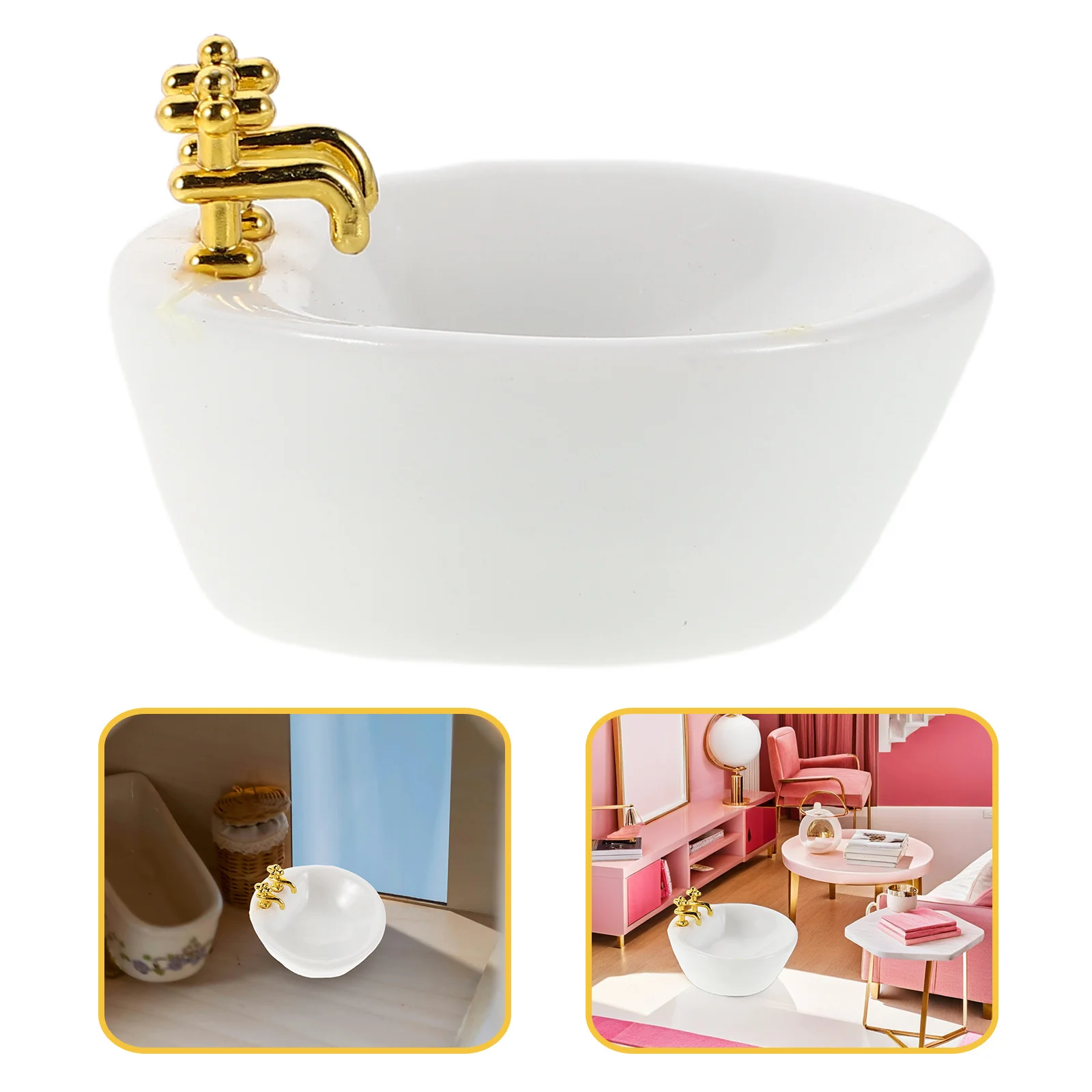 

3Pcs Miniature Bathroom Sink White Realistic Design Dollhouse Accessories Furniture Decoration Dollhouse Bathroom Furniture