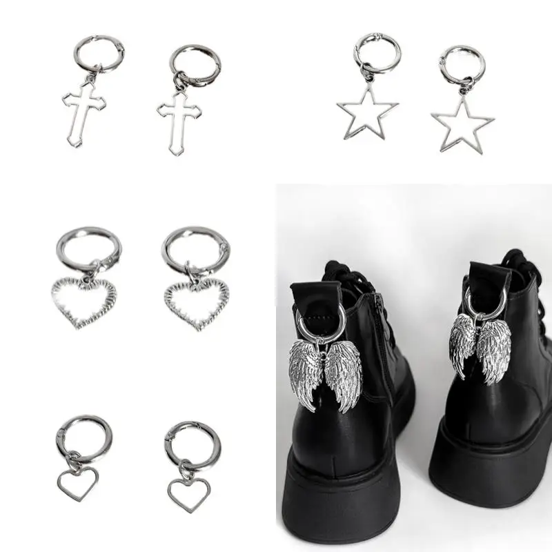 

Metal Stars Silver Hearts Pendant Boots Shoes Buckles Removable Wings Martin Boot Shoes Buckle Decoration Diy Snap Hook Women