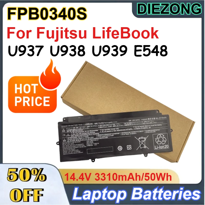 FPB0340S 14.4V 50Wh 3310mAh Rechargeable Lithium-ion Battery Pack for Fujitsu LifeBook U937 U938 U939 E548 Laptop Batteries