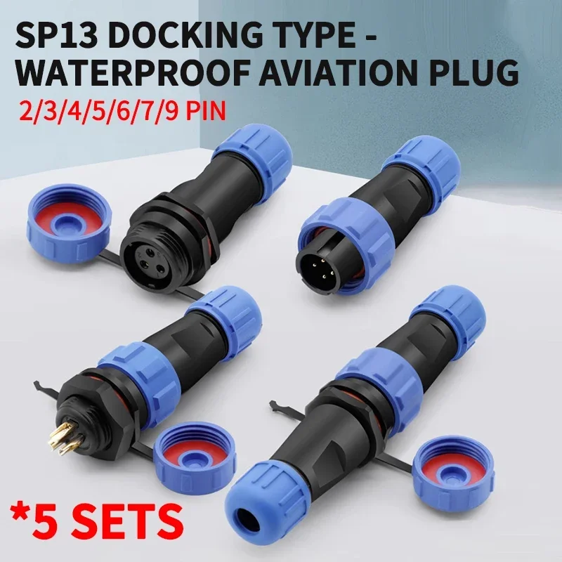 5 Sets IP68 aviation plug socket connector SP13 2/3/4/5/6/7/9PIN male female butt joint waterproof