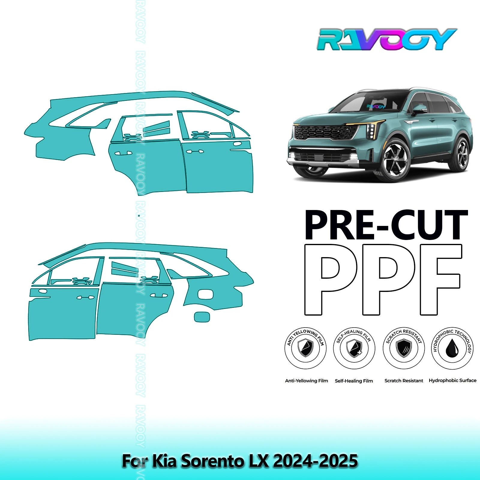 

For Kia Sorento LX 2024-2025 8.5mil Clear Matte Pre-Cut PPF Door & A/B Pillar Kit TPU Paint Protection Film Set