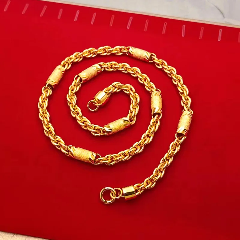 9999 gold 8mm round twisted necklace string for men - elegant and masculine chain