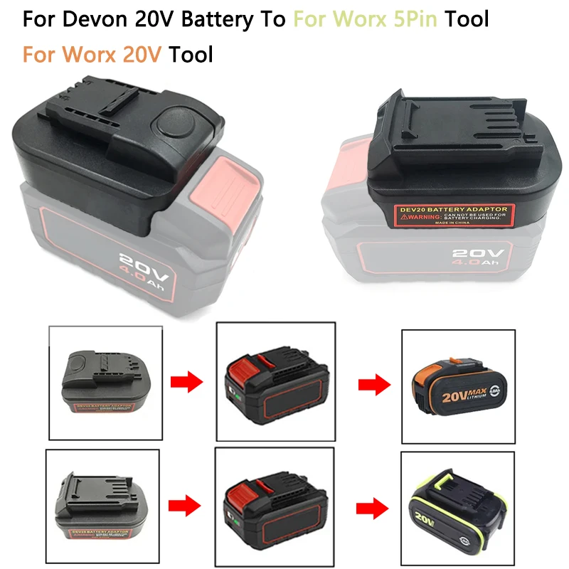 conversor adaptador de bateria 20v 5pin verde para madeira ferramentas eletricas dev20 li ion 01