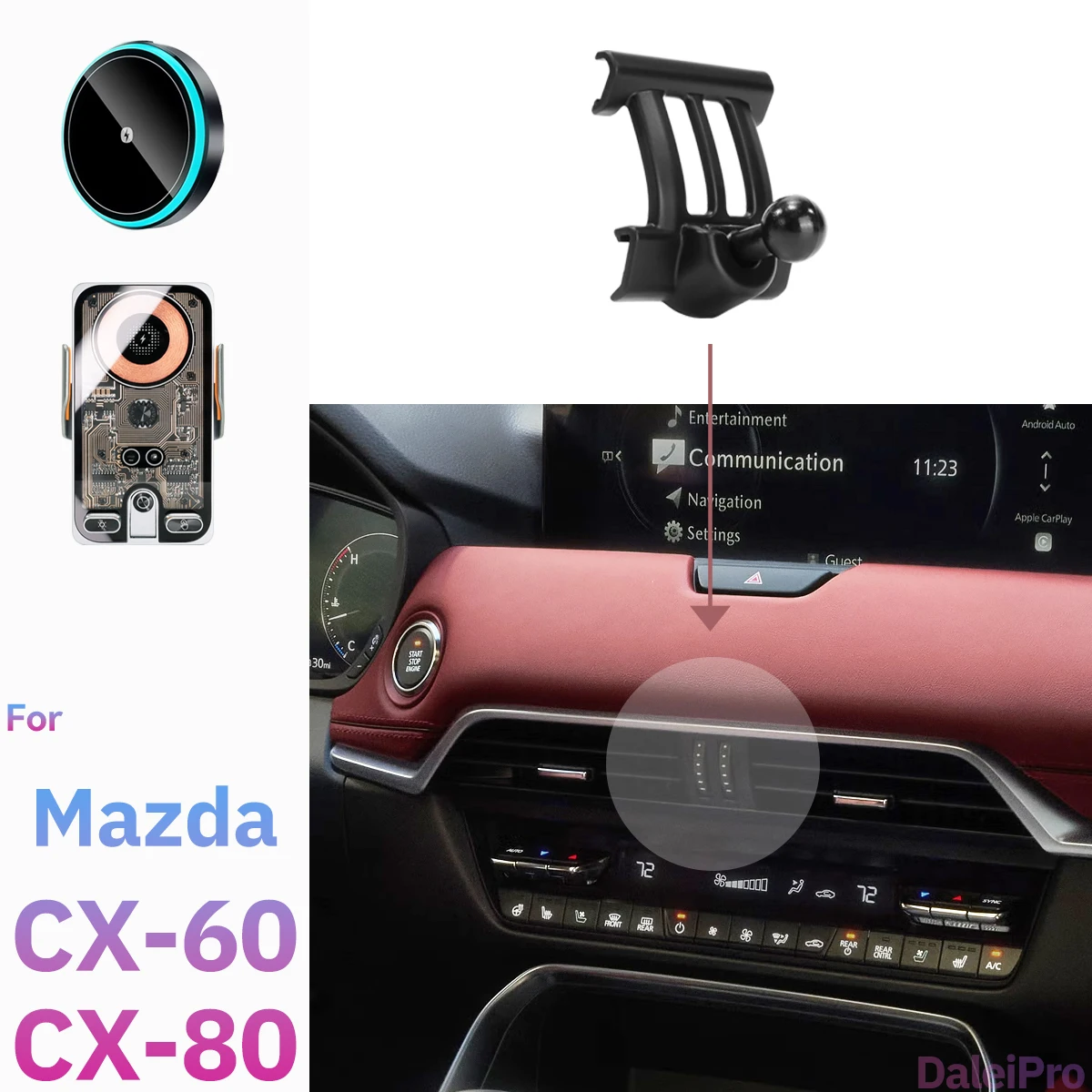 Für Mazda CX60 CX80 CX-60 CX-80 Auto-Handyhalterung Kabelloses Ladegerät Magsafe-Halterung Automatische Klemmung Starker Magnet Mazda Zubehör