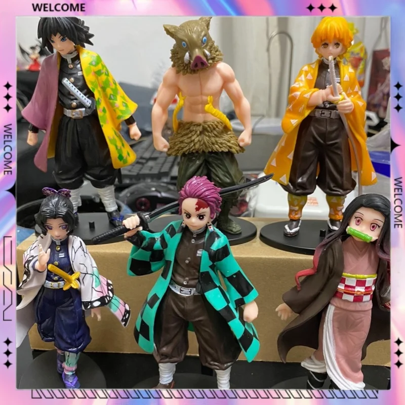 Tanjiro Kamado Inosuke Hashibira Anime Figures Toy Model Peripheral Doll Desktop Ornament Computer Chassis Decoration Boy Gifts