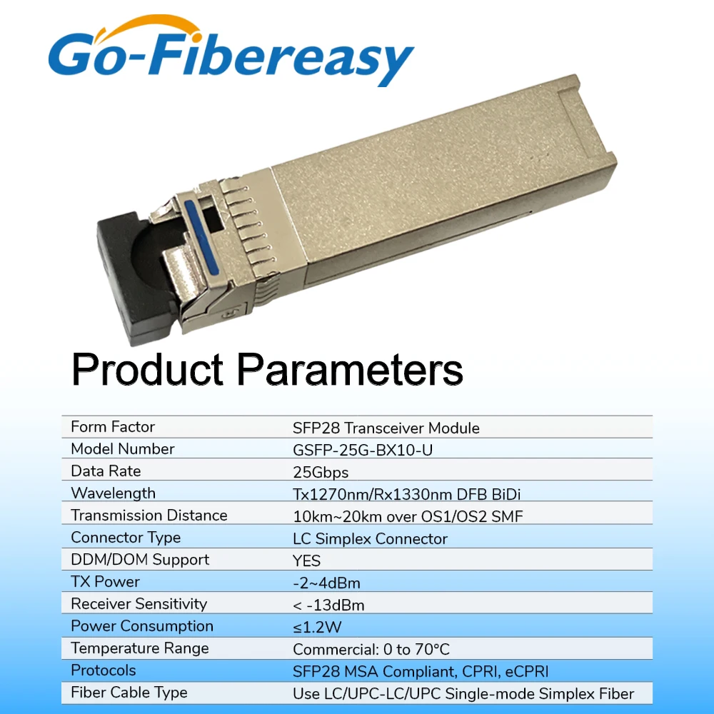 25G BiDi SFP28 10km 20km Single Fiber LC Bidirectional Optical Transceiver Module TX1270nm/RX1330nm Compatible Mellanox,Mikrotik