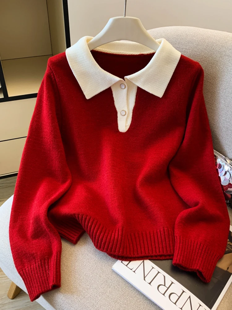 

Женский вязаный свитер с длинным рукавом, весна 2026, модный, свободный крой, стройнящий базовый топ, повседневный стиль