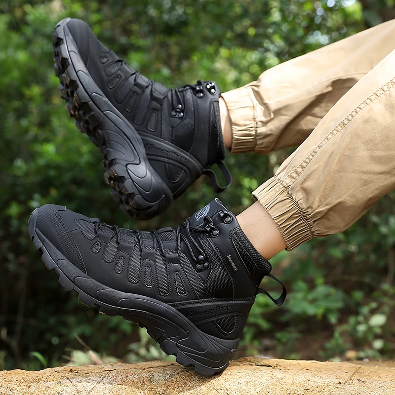 Men Boots 2024 New Platform Boots Outdoor Waterproof Casual Sneakers Working Men Ankle Boots Hiking Safety Shoes Mens Athletic