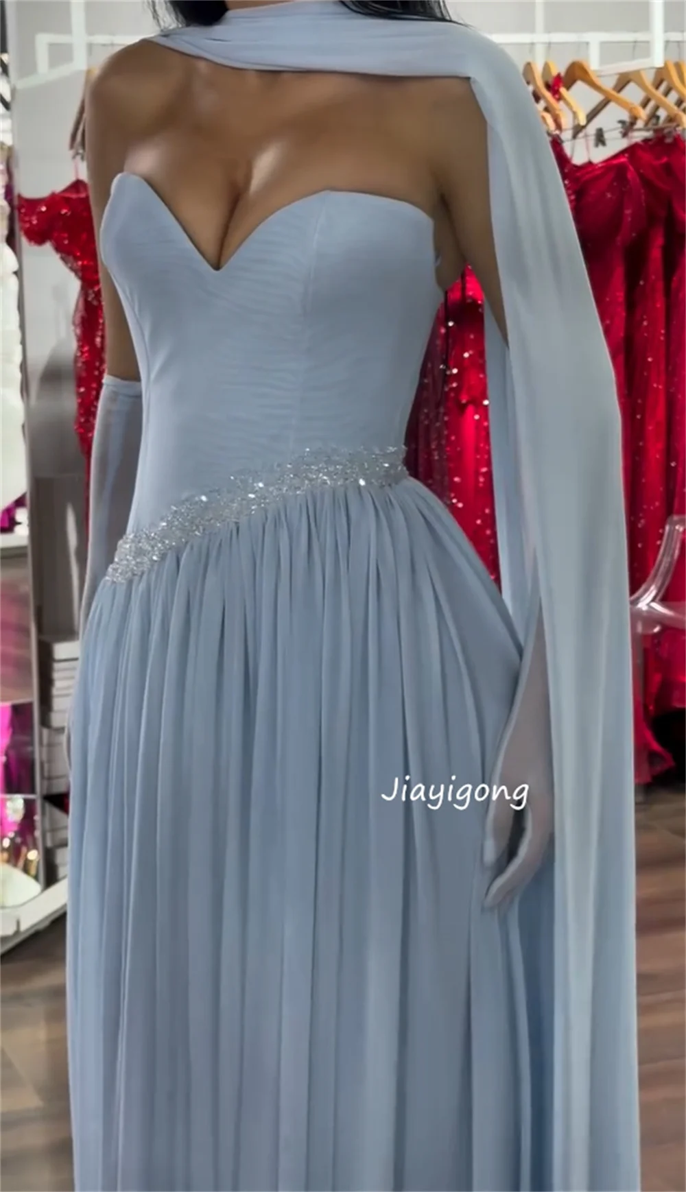 Customized Matching Chiffon Pleat Sequined A-line Sweetheart Long Prom Dresses Bespoke Occasion Exquisite Formal