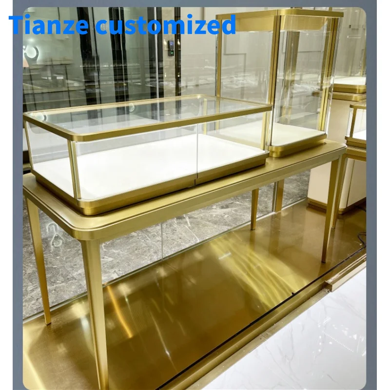 (Customized) high-end jewelry display glass jewelry counter led metal jewelry show sale